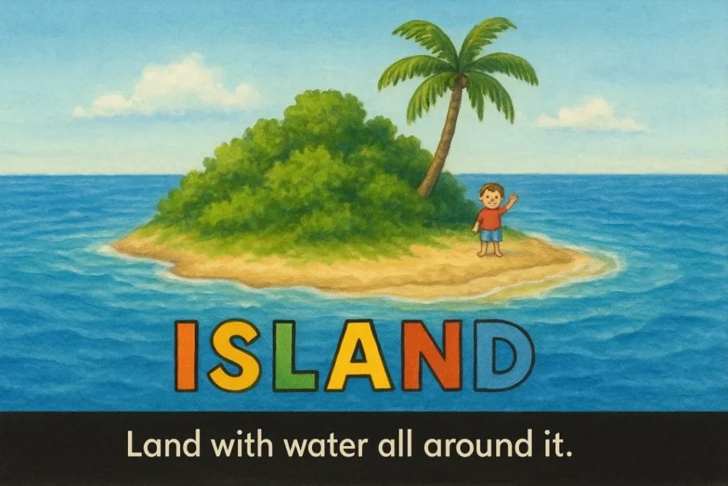 Land with water all around it.